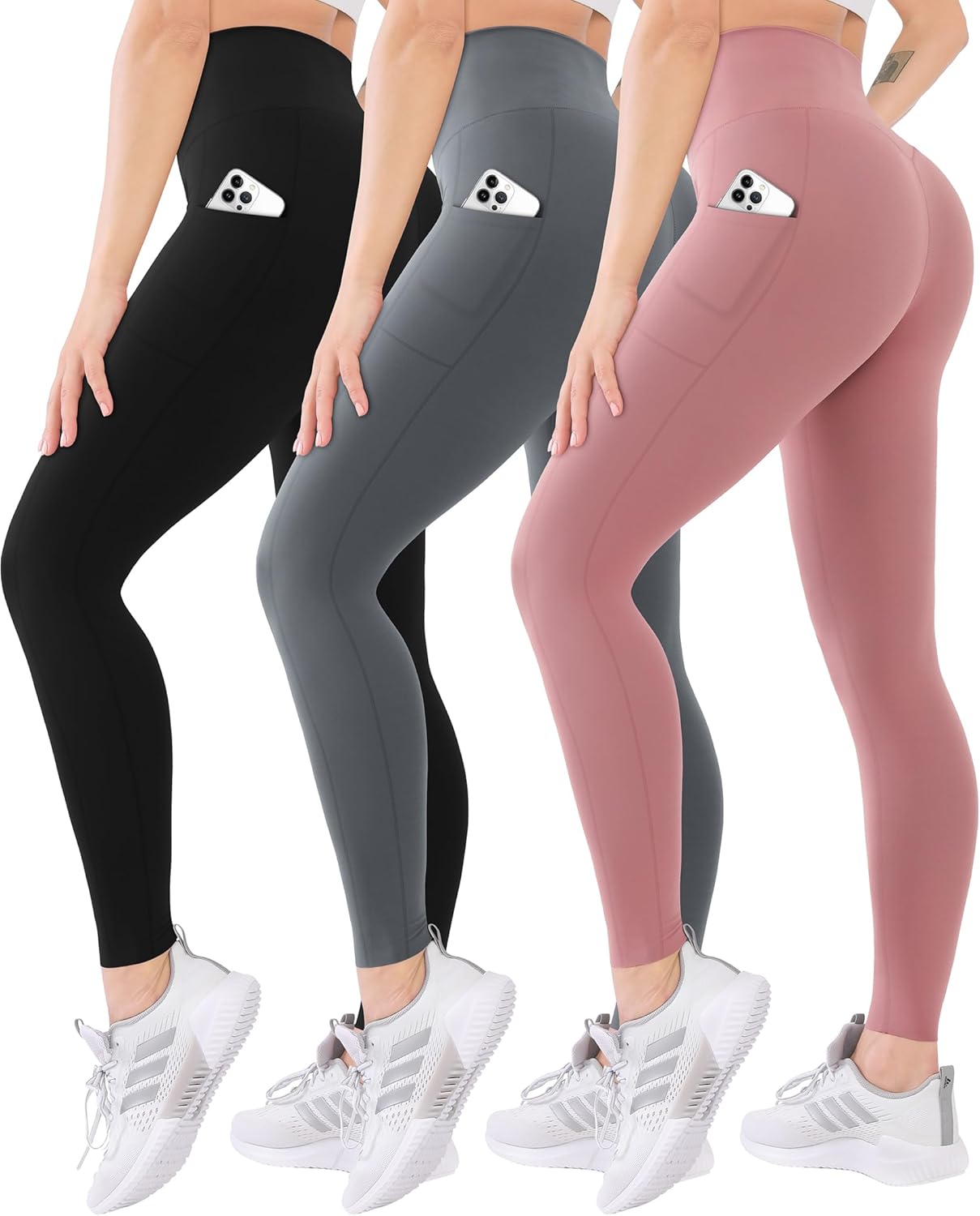 3 Pack High Waisted Leggings for Women-Soft Athletic Tummy Control Pants for Running Yoga Workout Reg & plus Size